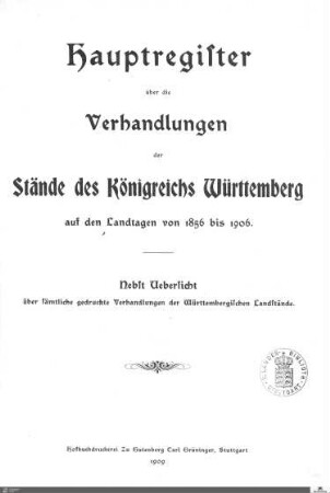 4: Landtag Württemberg - Hauptregister 1856-1906
