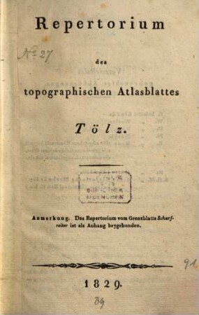Repertorium des topographischen Atlasblattes Tölz