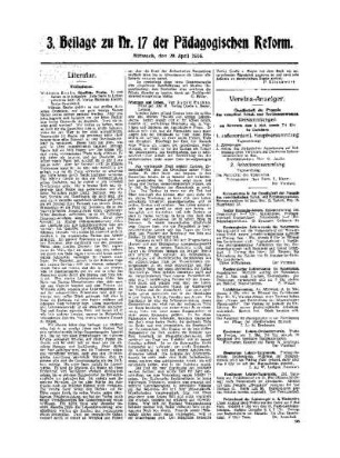 Literatur : 3. Beilage zu Nr. 17 der Pädagogischen Reform