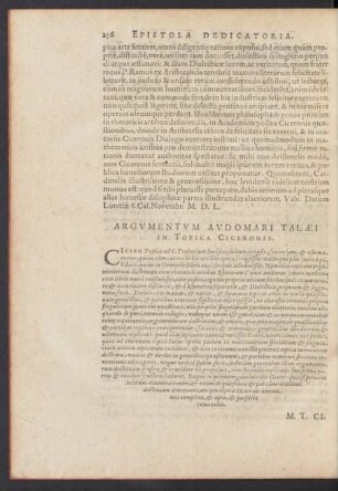 Argumentum Audomari Talaei In Topica Ciceronis.
