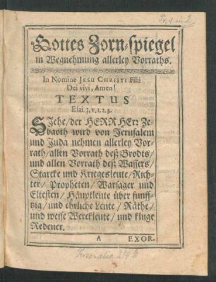 Gottes Zorn-Spiegel in Wegnehmung allerley Vorraths.