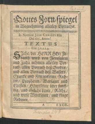 Gottes Zorn-Spiegel in Wegnehmung allerley Vorraths.