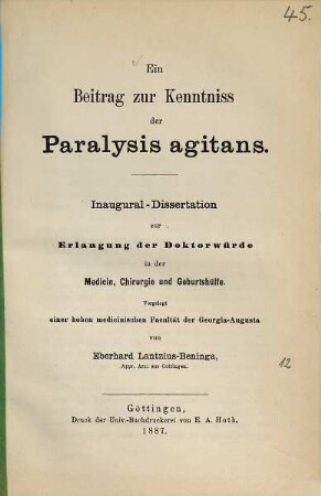 Ein Beitrag zur Kenntniss der Paralysis agitans