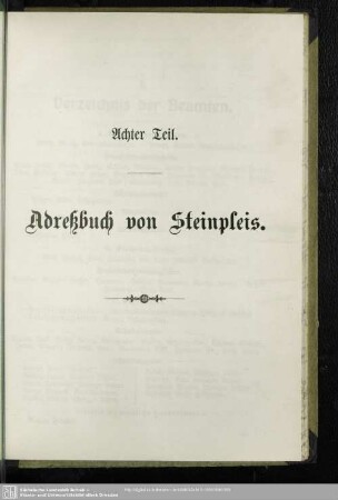 Achter Teil. Adressbuch von Steinpleis