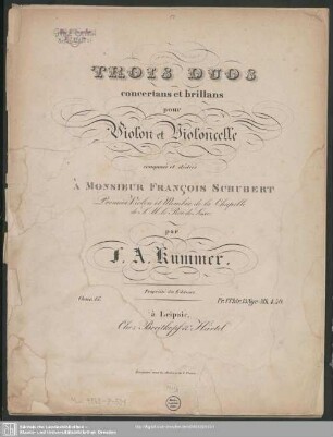 Trois Duos concertans et brillans pour Violon et Violoncelle : Oeuv. 15