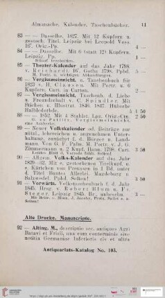 Alte Drucke. Manuscripte (Nr. 92 - 211)