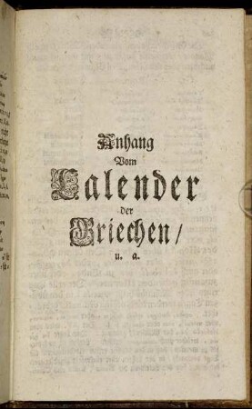 Anhang. Vom Calender der Griechen/ u. a.