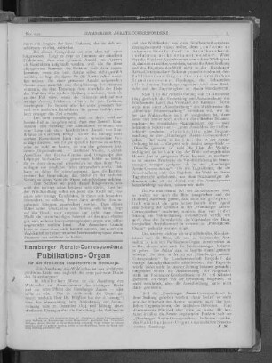 Hamburger Aerzte-Correspondenz Publikations-Organ für die ärztlichen Standesvereine Hamburgs.
