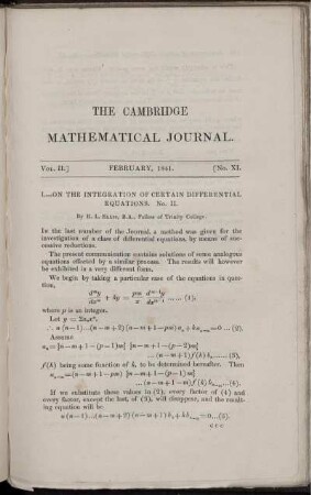 I. - On the integration of certain differential equations.