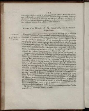 Extrait d´un Mémoire de M. Godefroy, sur le Phallus impudicus.