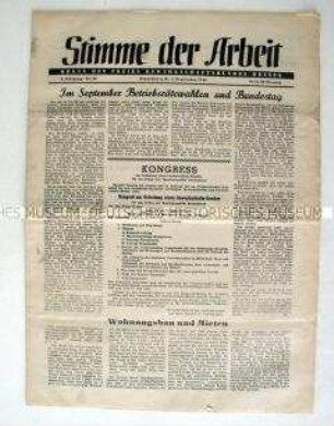 Halbmonatszeitung der Freien Gewerkschaftsbundes Hessen "Stimme der Arbeit" zur Vorbereitung der Betriebsrätewahlen
