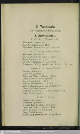 E. Verzeichniss der eingeführten Schulbücher