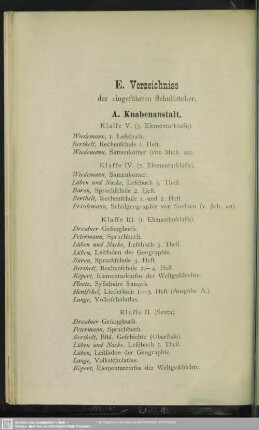 E. Verzeichniss der eingeführten Schulbücher