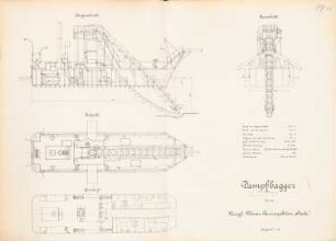 Dampfbagger der Wasserbauinspektion, Stade: Grundriss, Schnitte 1:50