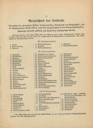 I. Verzeichnis der Ortsteile