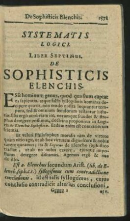 Systematis Logici. Liber septimus. De Sophisticis Elenchis.