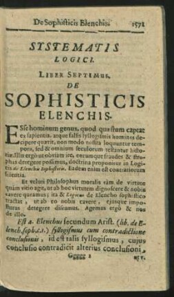 Systematis Logici. Liber septimus. De Sophisticis Elenchis.