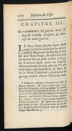 Chapitre III. On recommence la guerre avec le Roy de Candy. Raisons & Motifs de cette guerre