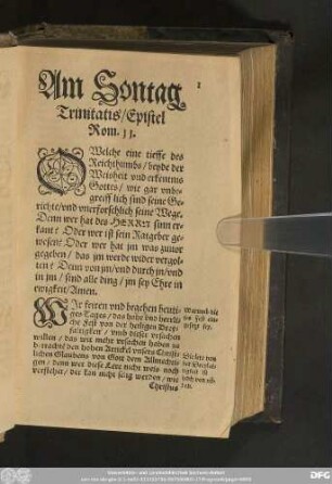 Am Sontag Trinitatis/ Epistel Rom. ii.