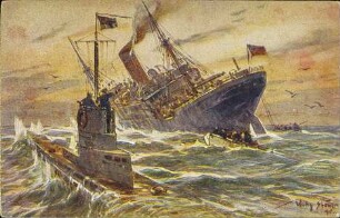 Vernichtung eines engl. Handelsdampfers durch ein deutsches Unterseeboot. [R]