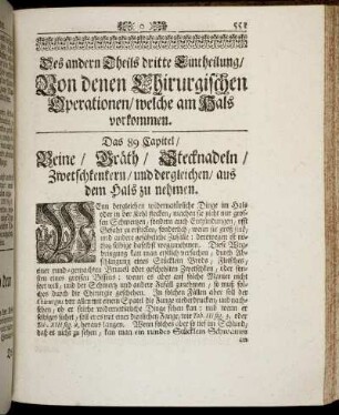 ..dritte Eintheilung/ Von denen Chirurgischen Operationen/ welche am Hals vorkommen. [Cap.89 - Cap.94]