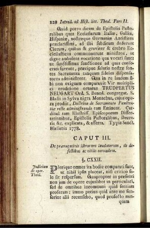 Caput III. De prærogativis librorum laudatorum, de defectibus ac vitiis eorundem.