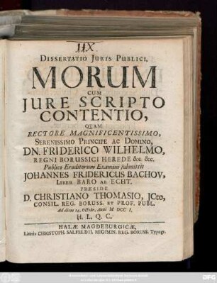 Dissertatio Juris Publici, Morum Cum Jure Scripto Contentio