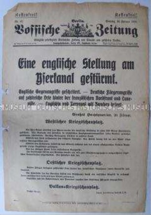 Extra-Blatt der Tageszeitung "Vossische Zeitung" zum Sieg der deutschen Armee am Yserkanal