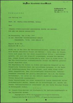 (Zwangs) - Sterilisation behinderter Frauen und Mädchen. Ein Weg zur freien Sexualität?