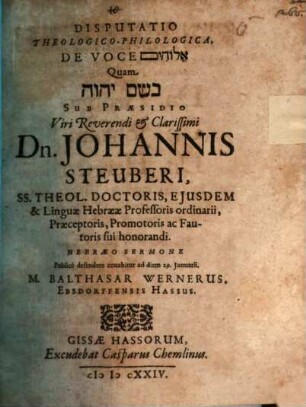 Diss. theol. philol. de voce elôhîm