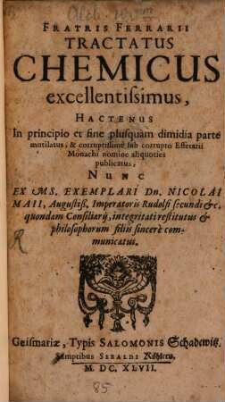 Tractatus chemicus excellentissimus