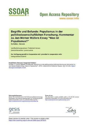 Begriffe und Befunde: Populismus in der politikwissenschaftlichen Forschung; Kommentar zu Jan-Werner Müllers Essay "Was ist Populismus?"