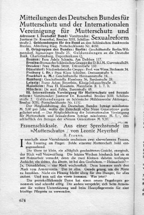 Mitteilungen des Deutschen Bundes für Mutterschutz und der Internationalen Vereinigung für Mutterschutz und Sexualreform