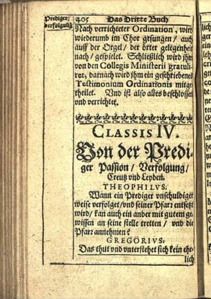 Classis IV. Von der Prediger Passion / Verfolgung / Creuß vnd Leyden.