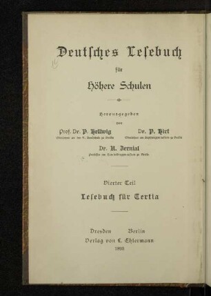 T. 4: Deutsches Lesebuch für Tertia