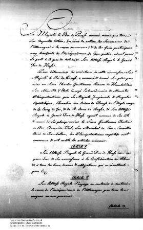 Beitritt Hessens zur Großen Allianz gegen Napoleon. (Geheimartikel, paraphiert)