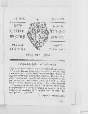 3tes Stück., Ausgabe vom 21. Januar 1778
