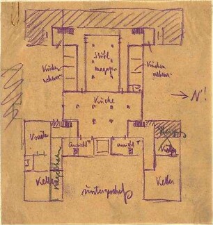 Fischer, Theodor; Lauta, Gartenstadt - Nord; Saalbau - Grundriss UG