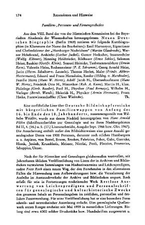 Rezensionen und Hinweise : Familien-, Personen- und Firmengeschichte