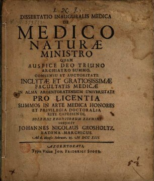 Diss. inaug. med. de medico naturae ministro