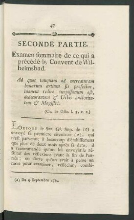 Seconde Partie. Examen fommaire de ce qui a précédé le Convent de Wilhelmsbad