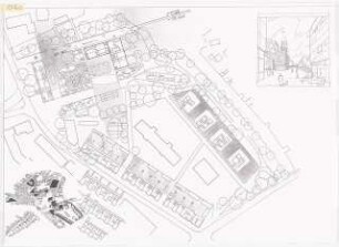 Stadthaus (Technisches Rathaus), Berlin-Köpenick Schinkelwettbewerb 1994: Ansichten, Grundriss EG 1:500