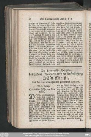 Die harmonische Geschichte des Leidens, des Todes und der Auferstehung Jesu Christi, aus den vier Evangelisten zusammen gezogen.