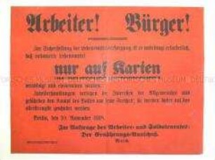 Bekanntmachung zur Regulierung der Abgabe von Lebensmitteln