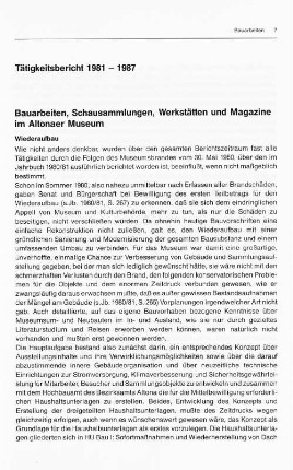 Bauarbeiten, Schausammlungen, Werkstätten und Magazine im Altonaer Museum