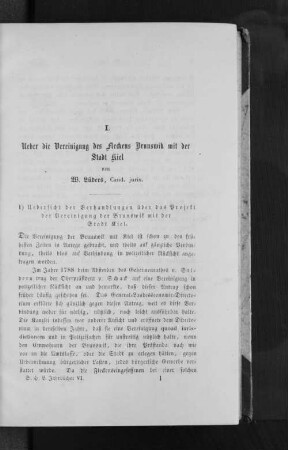 I. Ueber die Vereinigung des Fleckens Brunswick mit der Stadt Kiel