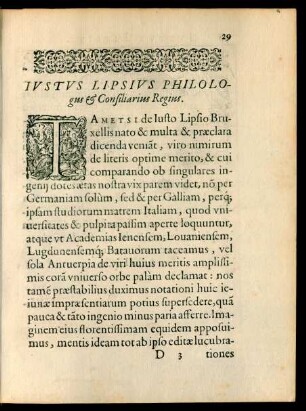 Iustus Lipsius Philologus et Consiliarius Regius.