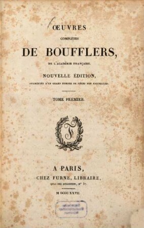 Oeuvres complêtes de Boufflers. 1