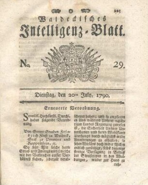No. 29, Dienstag, den 20ten July, 1790