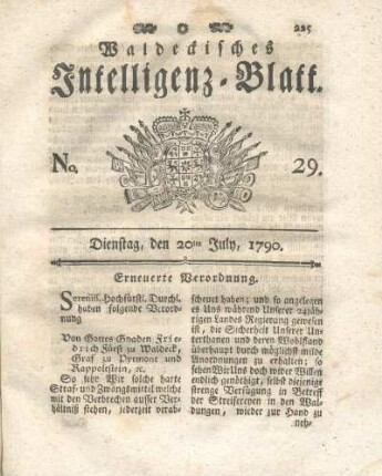 No. 29, Dienstag, den 20ten July, 1790